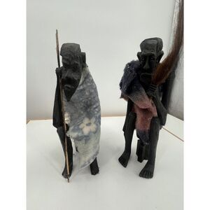 Vintage Pair of African Hand Carved Wood‎ Figure Man